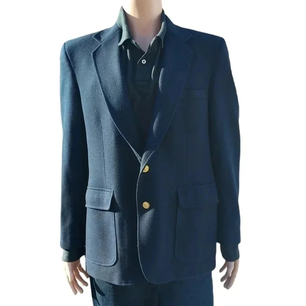 Haggar Mens 100% Pure Wool Mens Suit Jacket Gold Buttons Size 42 in Blue